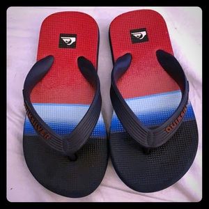 EUC Quiksilver Red, White and Blue flip flops